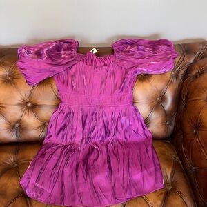 Peach Love California Magenta Puff-Sleeve Mini Dress